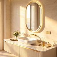 Espejo de Baño con Marco Dorado, LED Inteligente Antivaho, Retroiluminado, Espejo de Vanidad de Pared, Espejo de Lujo para Baño, para Proyectos Residenciales y Hoteles