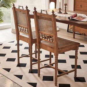 Chaise de salle à manger en rotin en bois massif vintage française, petite chaise de salle à manger pour la maison, chaise de salle à manger pour les personnes âgées, pour une utilisation en extérieur, dans les parcs, les hôtels - Product Image 1