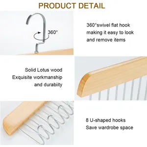 LINDON حمالة الصدر الخشبية متعددة الوظائف الموفرة للمساحة بحزام خشبي مع 8 خطافات
