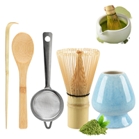 CHWNIBAY Kit Matcha Traditionnel Chinois 5 Pièces – Fouet en Bambou, 2 Cuillères, Support, Tamis et Filtre – Cadeau Idéal pour les Amateurs de Matcha