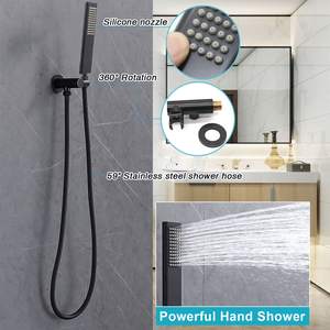 Système <span class=keywords><strong>de</strong></span> <span class=keywords><strong>douche</strong></span> mural en laiton bronze huilé, mitigeur moderne à poignée unique, triple jet (pluie/massage/jet), robinets doseurs, <span class=keywords><strong>barre</strong></span> coulissante - Product Image 5