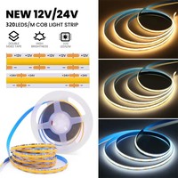 Lampu Strip LED COB 12V 24V 320 LED/M Ra90 90Lm/W 8mm Lampu Pita LED Putih Putih Hangat
