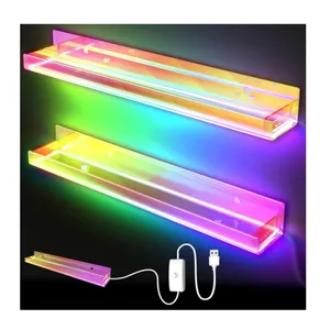 رفوف حائط مضغوطة من الأكريليك متوهجة مع أضواء ليد سجلات فينيل منظم لطلاء الأظافر - Product Image 1