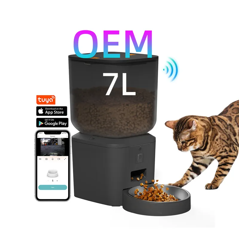 Oem 7l Smart Cat Feeder Met Camera Wifi Tuya App Timer Kat Hondenvoer Dispenser Smart Automatische Huisdiervoeder Met Camera Voor 2 Katten