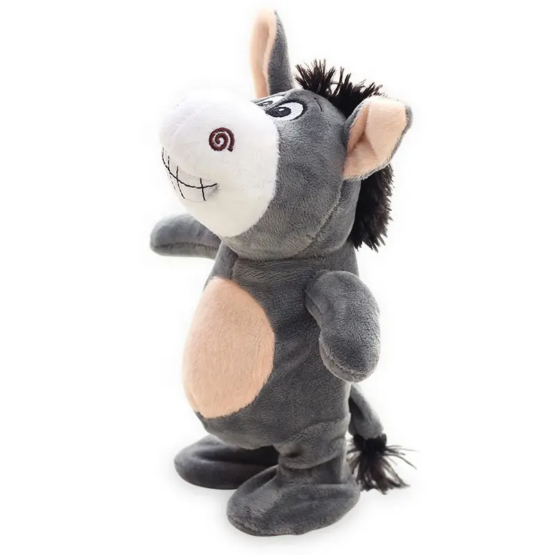 Personalização QY Burro que aprende a falar Burro engraçado que pode andar brinquedo de pelúcia elétrico cantando boneca burro