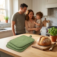 Pochette de cuisine en coton 100% résistant à la chaleur, durable, verte, matelassée, avec poche, pour la cuisson, la pâtisserie, compatible four et micro-ondes