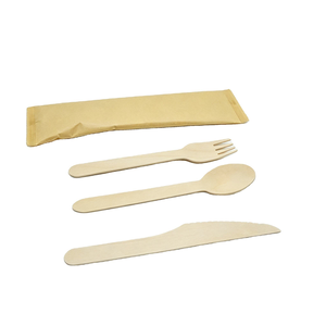 Meilleures ventes : Ensemble de couverts jetables biodégradables en bois (couteau, fourchette, cuillère, serviette) – Combinaison libre pour la restauration - Product Image 1