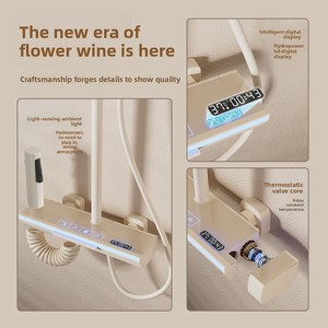 Rubinetto <span class=keywords><strong>Doccia</strong></span> Moderno KAWAL in Ottone Spazzolato a Tre Maniglie, Set Completo con Luci, <span class=keywords><strong>Vetro</strong></span> Temperato, Termostato Digitale Intelligente - Product Image 4