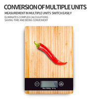 Balance de cuisine numérique en bambou avec écran LCD 5 kg/1 g, planche à découper intégrée, alimentée par piles, pour la cuisine et la pâtisserie domestiques