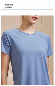 T-shirt de sport décontracté à coupe ample pour femmes O-Neck Woven Fabric Short-Sleeved Sweat Fitness Clothing Running Yoga Wholesale Supply - Product Image 4