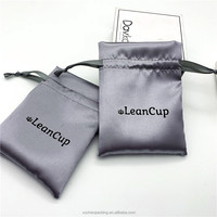 Bolsa de Embalaje de Satén Gris Oscuro Brillante para Copa Lean/Copa Diva, Bolsa de Satén con Cordón para Pestañas