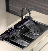Évier de cuisine multifonctionnel intelligent à affichage numérique Maite Nano fait main en gris bronze à cuve unique
