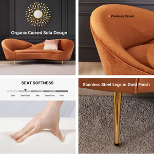 <span class=keywords><strong>Canapé</strong></span> Chesterfield 3 places personnalisable en <span class=keywords><strong>velours</strong></span> orange brûlé, avec pieds coniques en acier inoxydable doré, idéal pour appartement et villa - Product Image 3