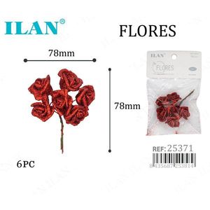 Ilan Flores Rose Rosse Essiccate 78mm 6 Pezzi per Decorazioni Artigianali - Product Image 1