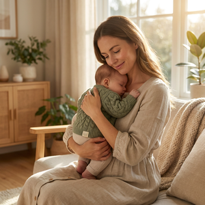 Cardigan in <span class=keywords><strong>Maglia</strong></span> a Trecce per Neonati con Bottoni in Legno, Morbido <span class=keywords><strong>Cotone</strong></span> <span class=keywords><strong>Organico</strong></span>, Abbigliamento Autunno/Inverno per Bambini e Neonati - Product Image 5