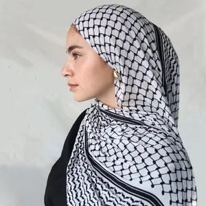 Palestinian Chiffon Scarf Hatta Kufiya Folk Shawl Wraps Women Large Soft Palestine Scarves Muslim Women's Abaya Hijabs Headscarf