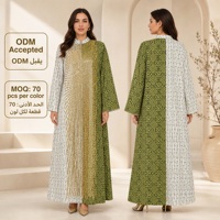 Robe longue ample et modeste à col montant imprimé de paillettes dorées pour l'Aïd et les événements sociaux formels, Abaya de luxe en polyester ODM