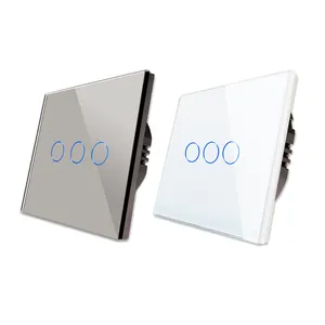 Bingoelec Europese 3 Bende 2way Glaspanelen 1000W Licht Capacitieve Muur Normale Touch Aan Uit Schakelaar Hotel