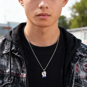 Collar de <span class=keywords><strong>Acero</strong></span> <span class=keywords><strong>Inoxidable</strong></span> 316L con Colgante de Piedra Natural Azul en Forma de Lágrima, Joyería Texturizada Resistente al Agua, Regalo - Product Image 2