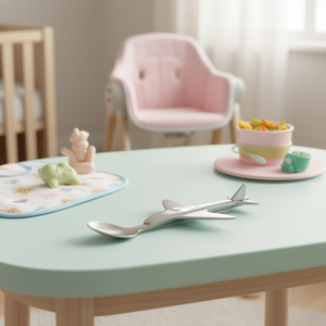 Cuchara para bebé ZILVERSTAD con forma de avión, utensilio de alimentación de acero inoxidable para bebés - Product Image 3