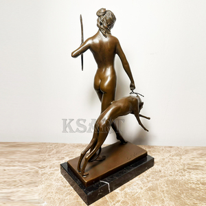 Sculpture en bronze de la déesse de la chasse, jeune fille menant un chien, découpe et impression personnalisées, couleur et taille sur mesure, sculpture d'art de jardin extérieur - Product Image 5