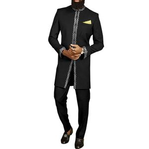 Ensemble 2 pièces pour <span class=keywords><strong>homme</strong></span>, Dashiki à manches longues, broderie, col montant, style ethnique africain, décontracté, polyester, quatre - Product Image 1