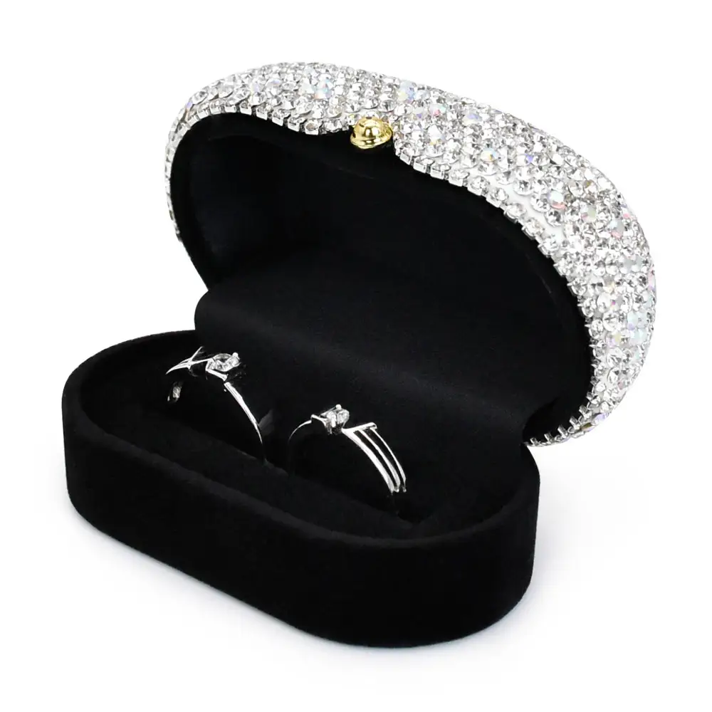 Luxo Casal Casamento Jóias Anel Titular Embalagem Caso Bling Cristal Glitter Diamante Anel Borderado Viagem Caixa De Jóias