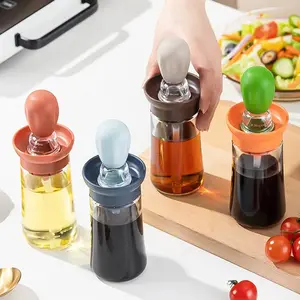 2024热卖现代180毫升二合一橄榄油醋玻璃分配器瓶带滴管测量硅胶烧烤刷