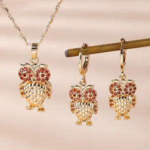 Plate Pendant Earing Necklace Set Gold Joyeria-por-mayor Allergy Free Aesthetic Zirconia Unique Cute Owl Women Jewelry Sets