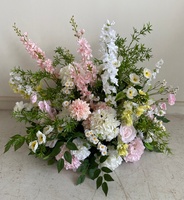 A-2012 Bouquet de fleurs artificielles fait main blanc et vert pour mariage, Calla Lily, Rose, Hortensia, Boule de fleurs de 60 cm, Centre de table