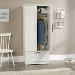 Armoire de meubles Armoire, <span class=keywords><strong>casier</strong></span> à 2 portes avec étagères réglables/tiges de suspension, armoire minimaliste moderne de chambre à coucher, <span class=keywords><strong>blanc</strong></span> - Product Image 4