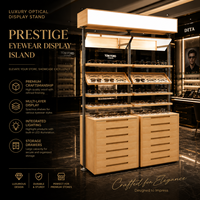 Présentoir Optique en Bois avec Boîte Lumineuse Supérieure, Étagères Inclinables et Tiroir de Rangement pour Magasin d'Optique