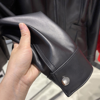Blouson moto vintage en peau de mouton véritable pour femme, col en daim, taille ajustée, vêtement d'extérieur automne