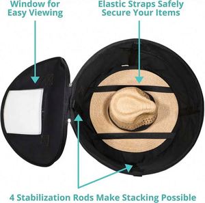 BSCI Factory Waterproof Pop up Large <b>Hat</b> Travel Case Collapsible <b>Hat</b> <b>Box</b> Storage Bag Organizer with Leather Handle - Product Image 3