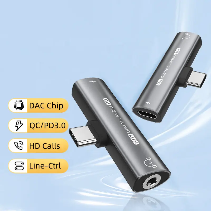Konektor Adaptor USB Audio wanita, PD 27W 60W Tipe C ke 2 In 1 Female 3.5mm 32bit 384kHz Adaptor konverter Hifi Stereo cepat Chargi