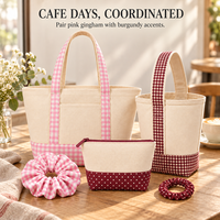 Sac fourre-tout personnalisé en toile à carreaux avec chouchous assortis, ensemble cadeau en gros, sac boutique à logo brodé à carreaux