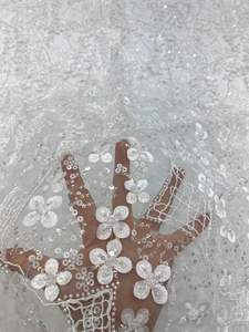 Cordón trenzado + flores láser, cuentas + bordado de lentejuelas, tela bordada <span class=keywords><strong>con</strong></span> cuentas para vestido de novia - Product Image 6