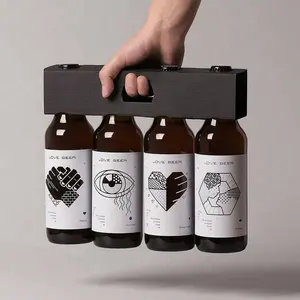 Boîte d'emballage en carton imprimée personnalisée pour 6 bouteilles de bière, avec poignée, 6 paquets de verre de vin, livraison gratuite