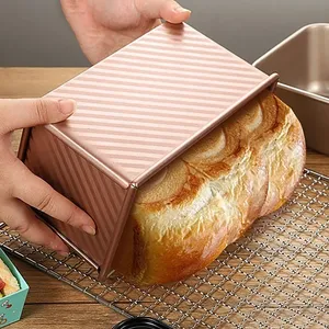 Molde Rectangular para Pan Pullman con Tapa, Antiadherente, de Acero al Carbono Corrugado, para Hornear Pan y Tostadas en Horno - Product Image 4