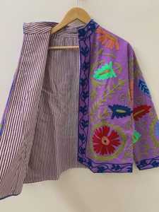 Chaqueta Corta Bordada de Algodón Floral, Abrigo Suzani, Abrigo Japonés de Primavera, Regalo Hecho a Mano para Ella, Mamá, Ropa Exterior Boho, India - Product Image 2