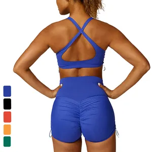 Womens Gym Sets Workout Running Sports Bras Scrunch Butt Leggings With Drawstring Lightweight Fitness Clothing Yoga Active Wear