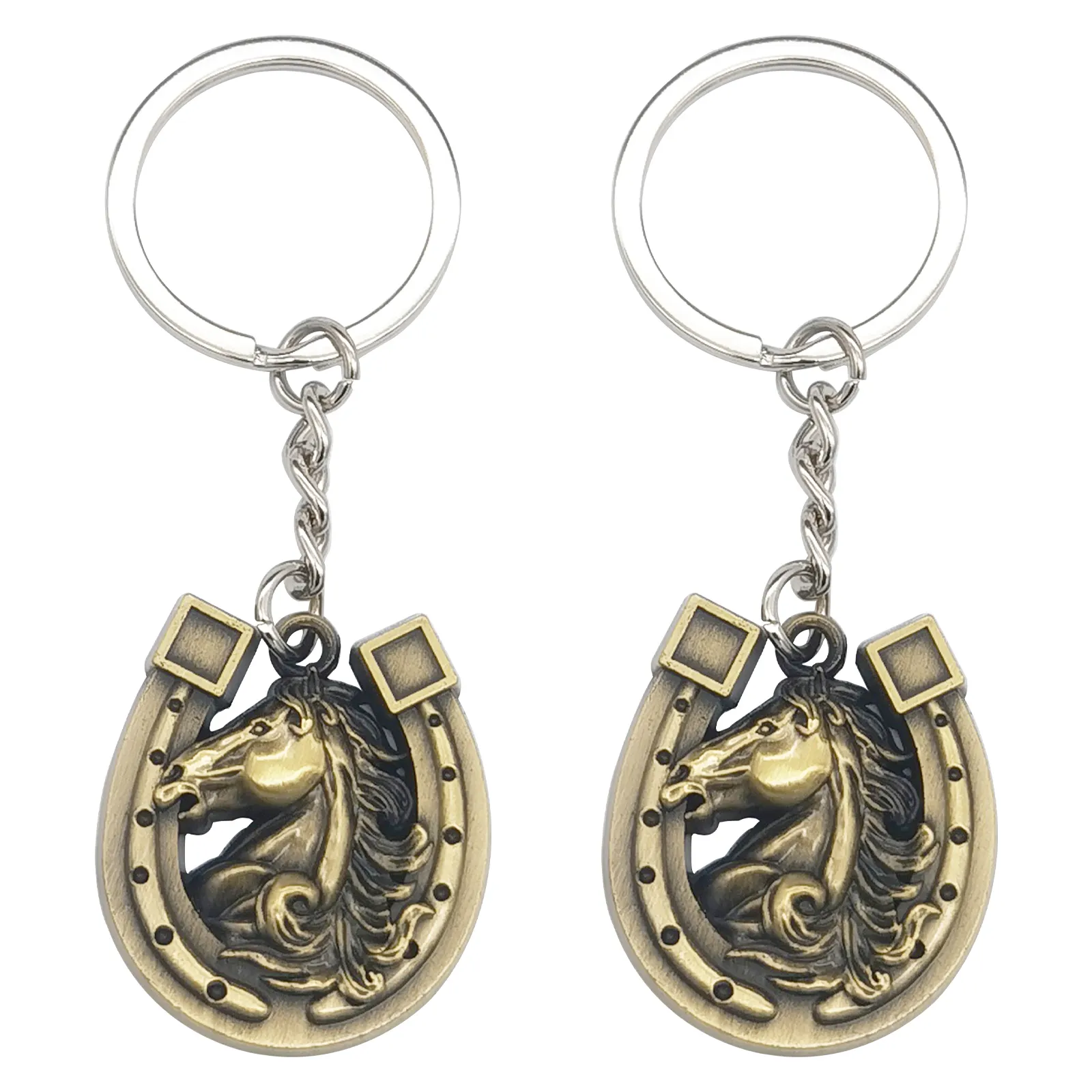 Usine forme personnalisée Logo 2D 3D émail porte-clés cheval dinosaure en alliage de Zinc métal porte-clés bronze fer à cheval porte-clés