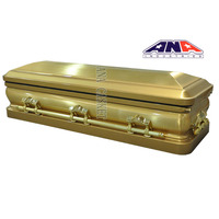 Suministros funerarios ANA, ataúd de sofá completo de esquina redonda de estilo americano, ataúdes de acero de calibre 18