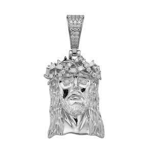 Hip Hop ince beyaz altın kaplama 925 ayar gümüş zümrüt 5A CZ taş Bling buzlu Out İsa parça kolye - Product Image 2