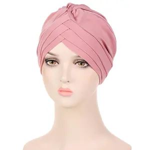 2022 गर्म बिक्री पॉलिएस्टर मुस्लिम हिजाब टोपी महिलाओं के लिए ट्रिपल कगार पगड़ी टोपी सिर पर लपेट