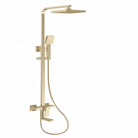 Ensemble de douche doré brossé avec barre coulissante, pommeau de douche carré 3 fonctions, fixation murale, douchette pluie et massage, corps en laiton, robinetterie pour appartement