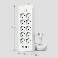 Multiprise EU 10 prises Schuko avec 4 ports USB et interrupteur principal, rallonge pour maison et bureau