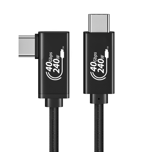 USB4 Type C to Type C Thunderbolt Right Angle 40Gbps Fast Speed USB Data Cable Nylon Jacket 5A Fast Charging for Computers