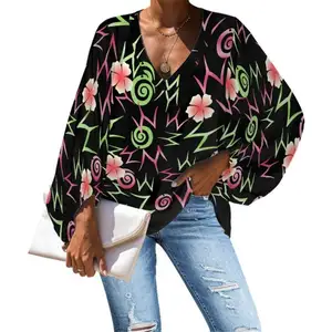 2024 फैशन फ्लोरल शर्ट प्रिंट शिफॉन ब्लाउज महिलाओं के लिए वसंत शरद ऋतु लंबी आस्तीन सुरुचिपूर्ण सेक्सी डिजाइन प्लस साइज ब्लाउज