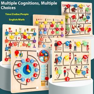 Educazione precoce Multi-funzione orologio in legno labirinto calendario meteorologico digitale e lettere corrispondenti giocattoli educativi per bambini - Product Image 4